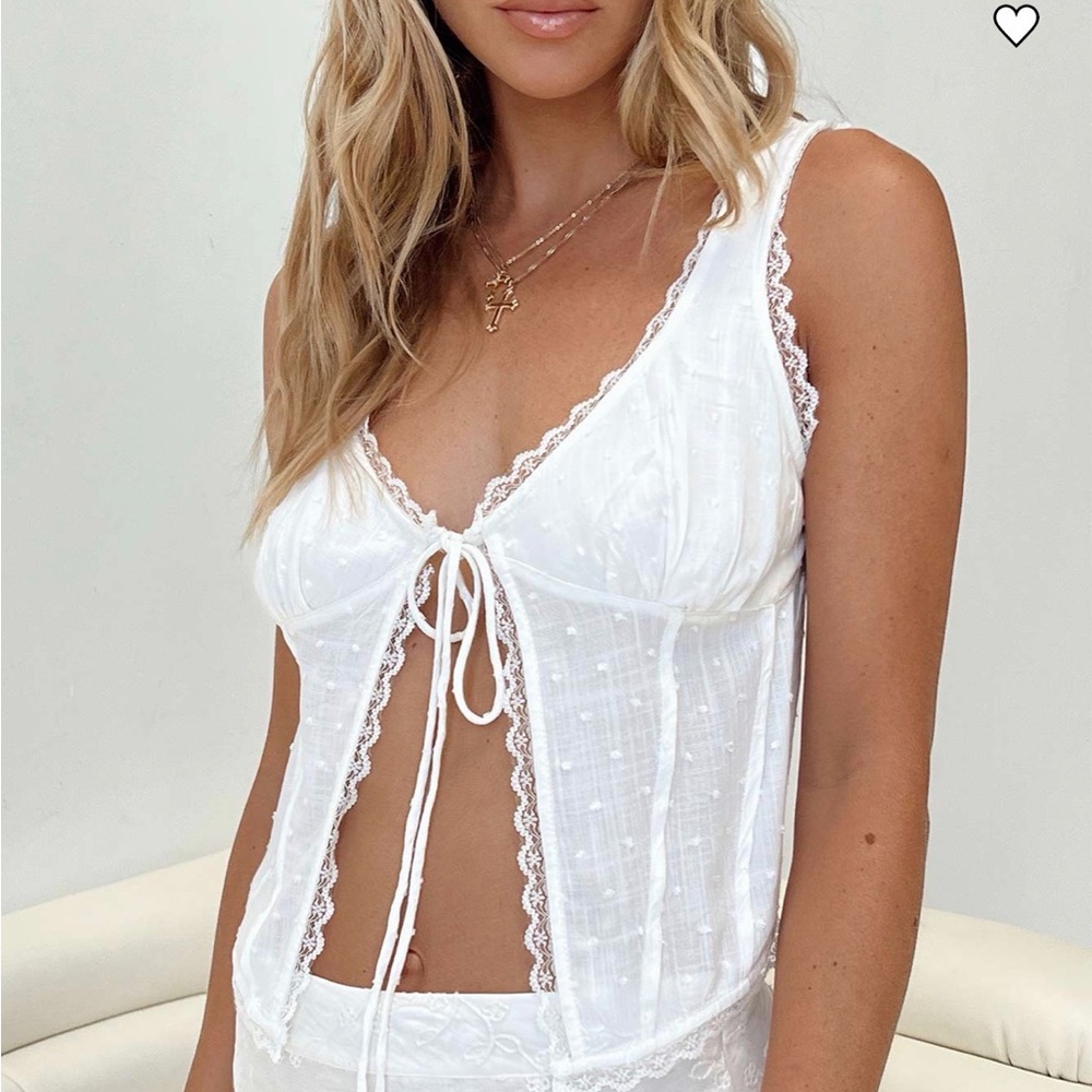 Princess Polly Blouse White US 4/AU 8/ Vaccaro Top White Swiss Dot Lace